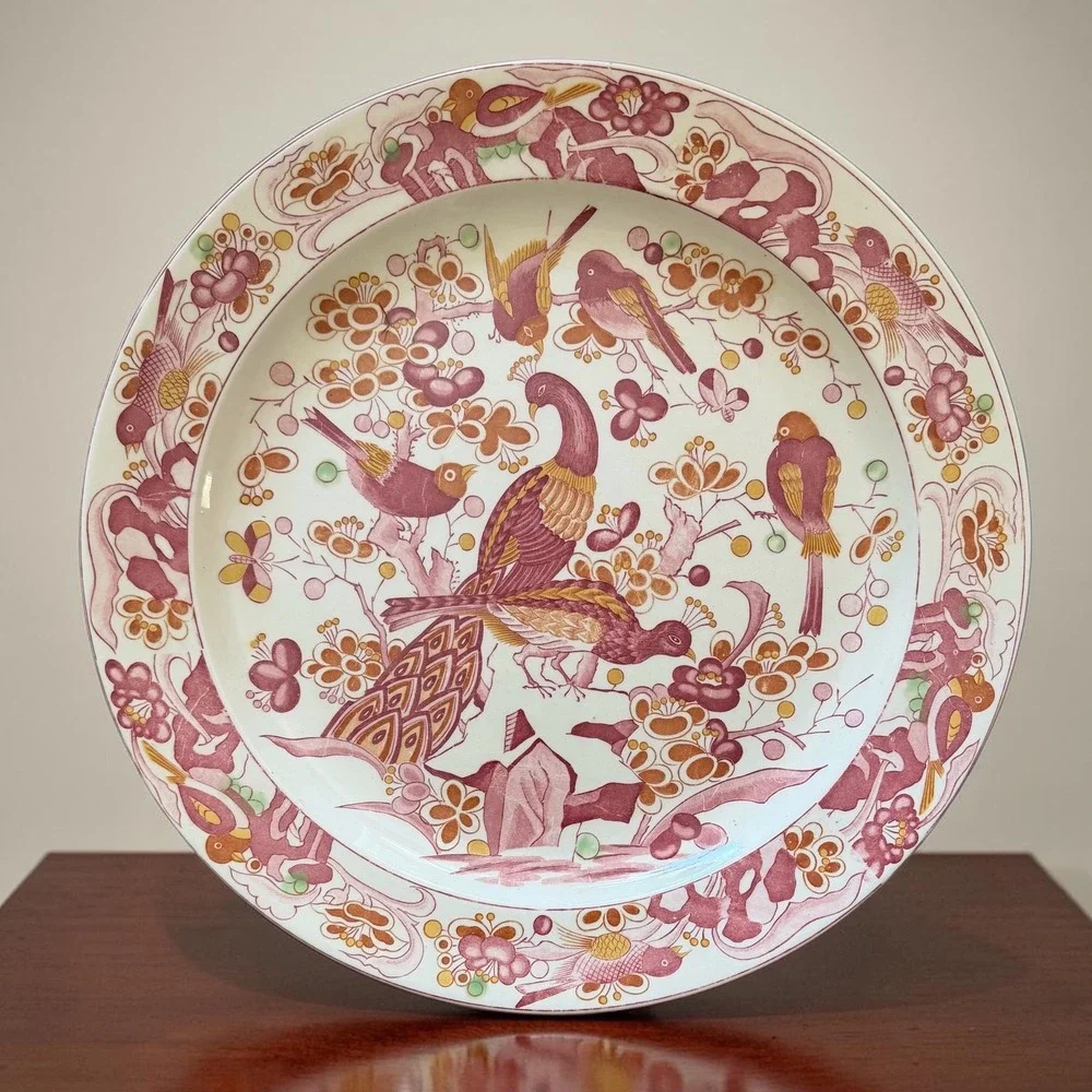 Vintage Norleans Red Aves Olde Avesbury Porcelain Charger Platter Transferware